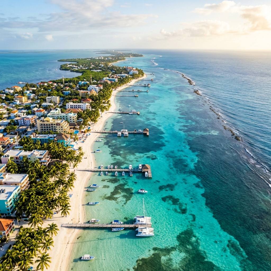 Aerial view of Ambergris Caye, Belize