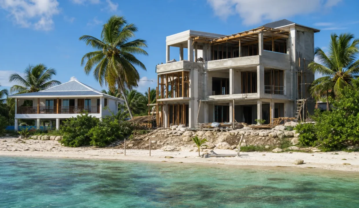 Beachfront residential property in Belize with house and land meeting tropical coastline