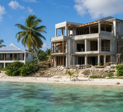 Beachfront residential property in Belize with house and land meeting tropical coastline