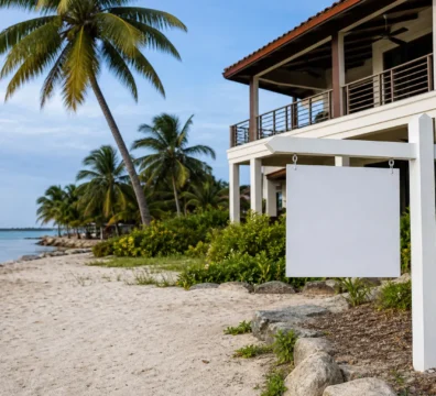 Real estate listing sign on a Belize residential property